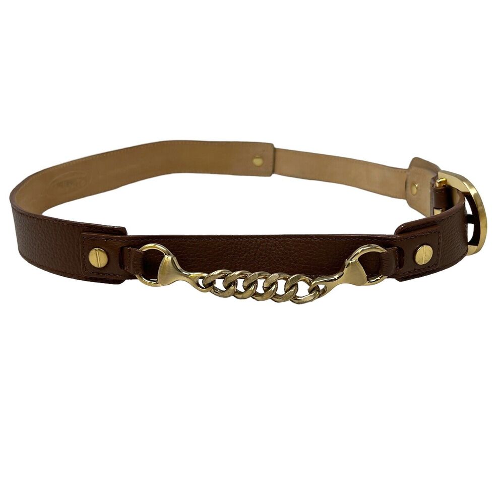 Talbots Brown Genuine Leather and Chain Link Post‎ Belt Size Large